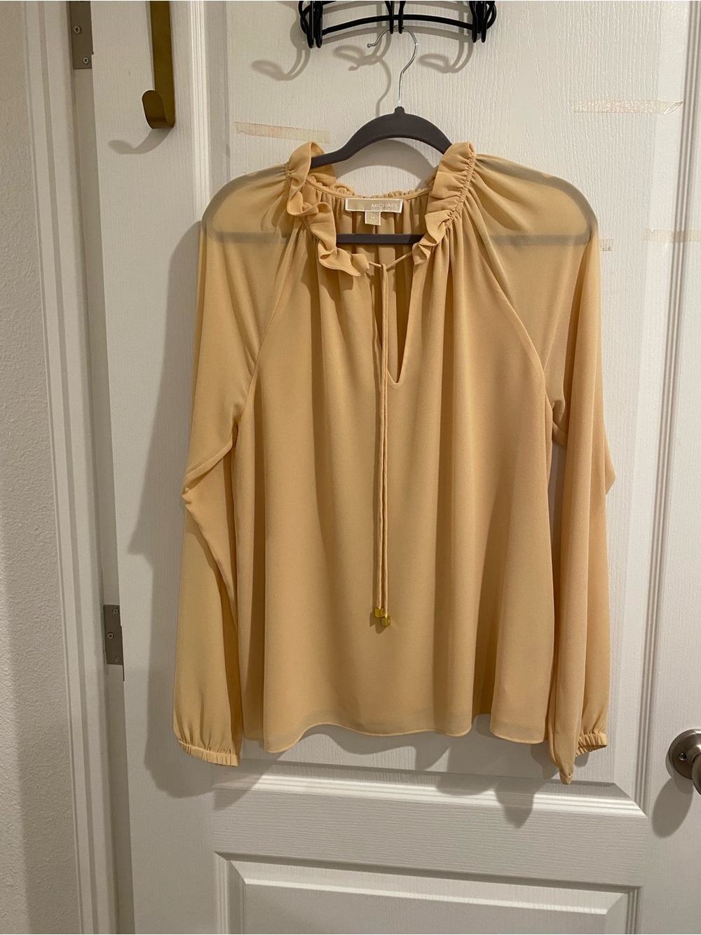 Michael Kors Soft Ruffle-Neck Blouse in Pale Yellow